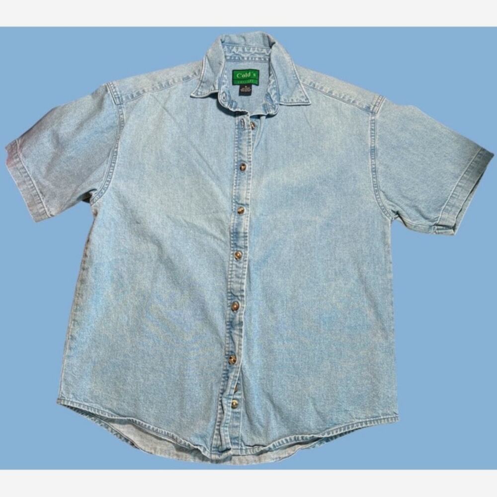 Vtg 100% Cotton Denim Button Front Short Sleeve Shirt Colds Concept Sz S Utility